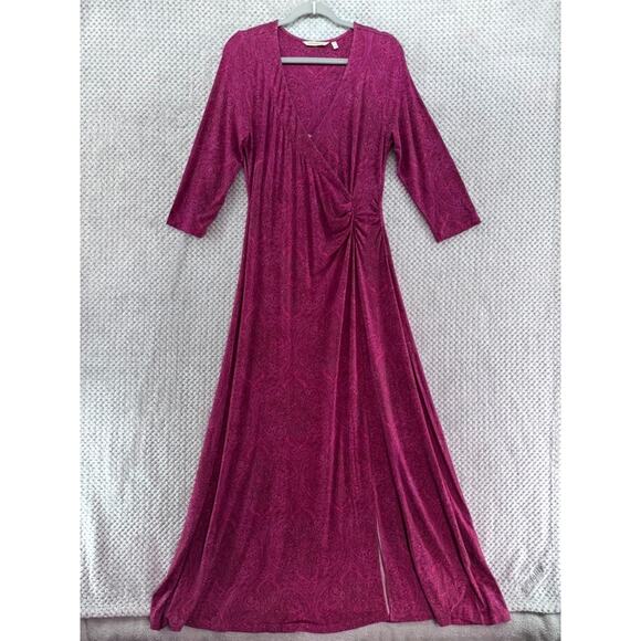 Soft Surroundings Dress Women M Burgundy Jersey Stretch A-Line 3/4 Sleeve V-Neck - Picture 1 of 12